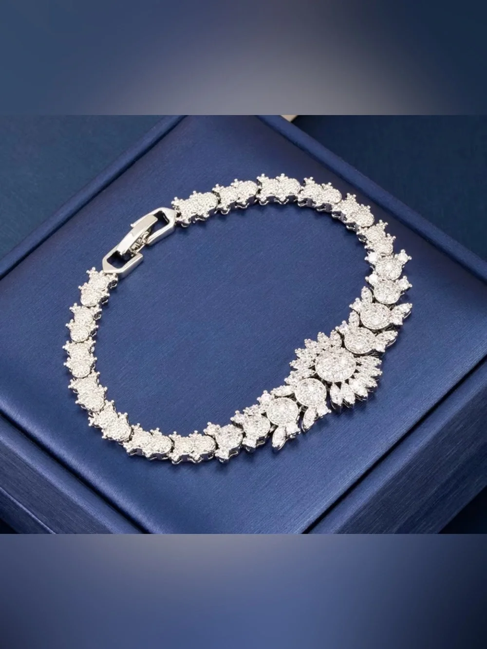 Silver-Tone Cubic Zirconia Sunrise Tennis Bracelet